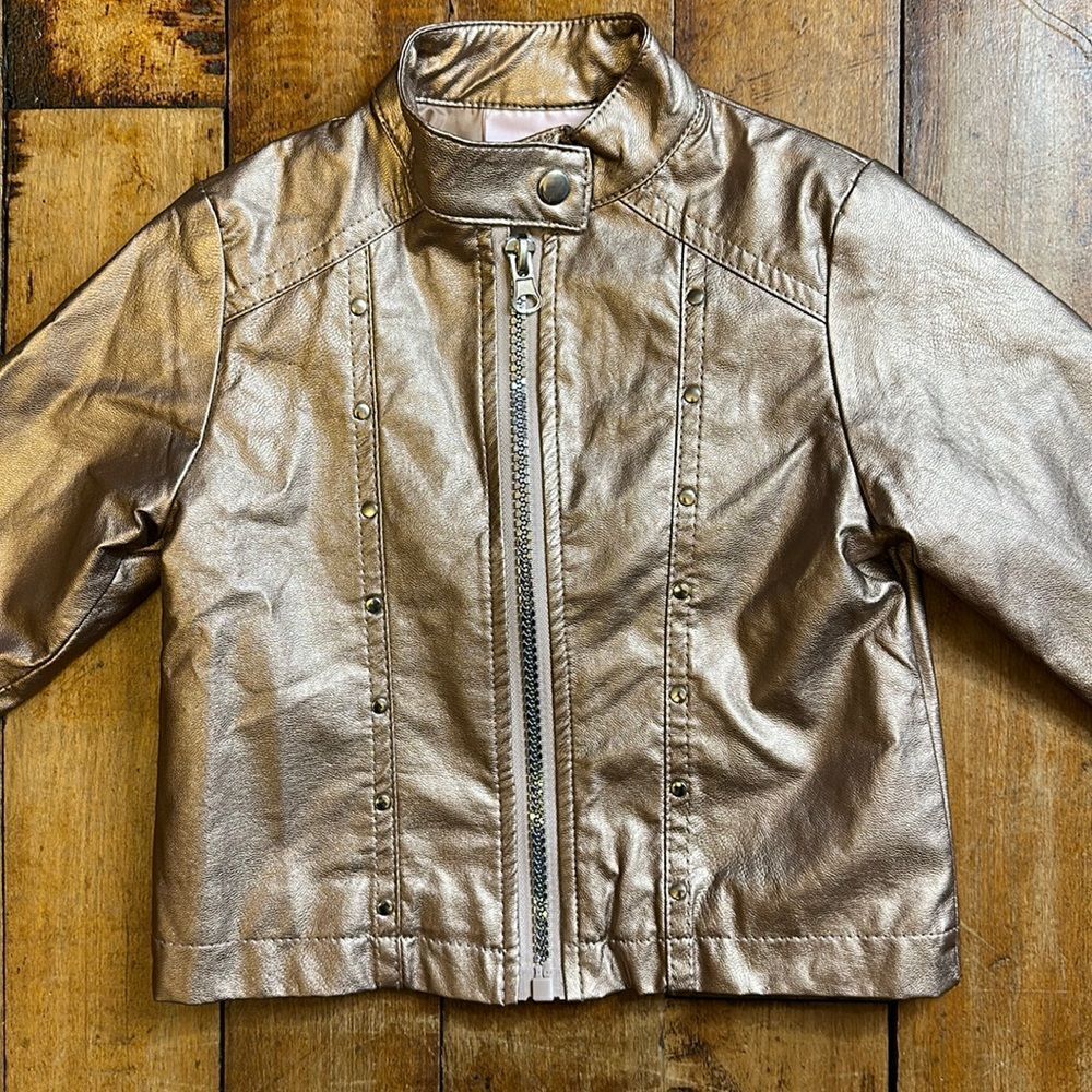 Little Lass 24 months Jacket faux leather Moto bronze metallic utility bomber - Picture 1 of 6